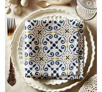 Vargottam Tovaglioli in lino di cotone fantasia geometrica blu - Set di 12, 20 pollici, tovaglioli di lusso morbidi per alimenti ed eventi, assorbenti, lavabili e stoviglie
