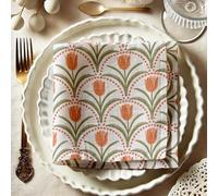 Vargottam Tovaglioli in mussola di cotone arancione - Set da 12, 50,8 x 50,8 cm, elegante stampa a tulipano arancione, perfetti per feste primaverili, tea party e ene quotidiane -lavabili in lavatrice