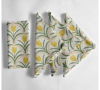 Vargottam Tovaglioli in mussola di cotone bianco - Set da 12, 50,8 x 50,8 cm, elegante stampa di tulipani gialli, perfetti per feste primaverili, tea party e cene quotidiane - lavabili in lavatrice