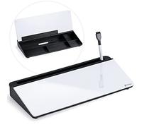 Varhomax Lavagna bianca da scrivania in vetro con contenitore, cancellabile a secco, per lista delle cose da fare, memo, tastiera, organizer da scrivania per casa, ufficio e materiale scolastico (nero