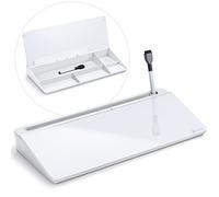 Varhomax Lavagna bianca da scrivania in vetro con contenitore, cancellabile a secco, per lista delle cose da fare, memo, tastiera, supporto per casa, ufficio e materiale scolastico (bianco)