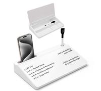 Varhomax Piccola lavagna bianca da scrivania in vetro, lavagna bianca cancellabile a secco da desktop con contenitore portaoggetti per lista delle cose da fare, blocco note per ufficio, scuola e casa