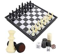 Vari Tablero di Scacchi Magnetico Gioco di Dama e Backgammon Set da Tavolo con Scacchiera Pieghevole Portatile per Viaggiare per Bambini e Adulti (Nero-3 IN 1)