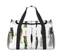 Vari tipi di esche da pesca con stampa di esche da notte, borsa da weekender, borsa da allenamento, borsa da yoga, borsone per oggetti personali per Audlts, Nero , Taglia unica