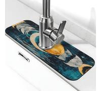 Varietà di The Moon - Tappetino paraspruzzi per rubinetto, con ventosa, per rubinetto della cucina, tappetino antigoccia per bagno (38,1 x 14 cm)
