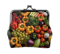 Varietà Verdure Fresche Frutta Stampa Portamonete, Portatile Fibra di Cuoio Portamonete Mini Cambiamento Borse per le Donne, Nero , Taglia unica, Portamonete