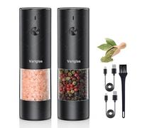 Variglas Macinasale e pepe elettrico, set da 2 pezzi, con USB, ricaricabile tramite USB, grande capacità, migliorata capacità elettrica, grossolana regolabile, luce LED (01B)