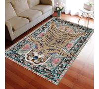VARIKASHOM Tappeto Grande Salotto Camera Decorazione, Tappeti Pelo Corto Lavabile Antiscivolo,Stampa moderna con tigre floreale rossa e verde multicolore, marrone, 150 x 200 cm