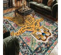 VARIKASHOM Tappeto Grande Salotto Pelo Corto, Tappeti Grandi Soggiorno Camera da Letto,Stampa moderna con tigre floreale rossa e verde multicolore, gialla, 150 x 180 cm