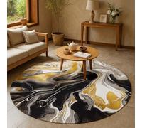 VARIKASHOM Tappeto Rotondo Moderno Pelo Corto, Moderni motivi gialli Nero, Bianco, Grigio, Nero, Rotondo 140 cm, Tappeti Decorazioni Casa Sedie Moderne Sala da Pranzo Salotto Cucina