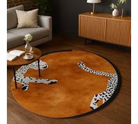 VARIKASHOM Tappeto Rotondo Moderno Pelo Corto, Stampa leopardata moderna arancione nera bianca, arancione, rotonda 100 cm, Soggiorno Decorazione Tappeti Moderni Interni per Camere da Letto,