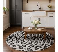VARIKASHOM Tappeto Rotondo Moderno Pelo Corto, Stampa leopardata moderna in bianco e nero, nera, rotonda 160 cm, Tappeti Decorazioni Camera da letto aesthetic Moderni Salotto