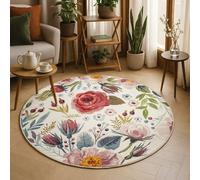 VARIKASHOM Tappeto Rotondo Moderno Pelo Corto, Stampe floreali moderne rosa, rosso, verde e blu, rotonde, 100 cm, Soggiorno Decorazione Tappeti Moderni Interni per Camere da Letto,
