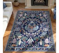 VARIKASHOM Tappeto Salotto Lavabile Pelo Corto, Tappeti Decorazioni Soggiorno Camera da Letto, Decorazione moderna sotto il tavolo da toeletta con fiori colorati, blu, 100 x 160 cm