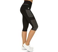 Variosports Sport Capri 3/4 con 2 Scomparti Laterali per Telefono Cellulare, Chiavi, Carta di Credito e Co. Fitness Sport Collant Sportivo Grey-Black Modello Yoga. (Grey-Black L)