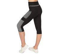 Variosports Sport Capri 3/4 con 2 Scomparti Laterali per Telefono Cellulare, Chiavi, Carta di Credito e Co. Fitness Sport Collant Sportivo Grey Modello Yoga. (Grey XS)