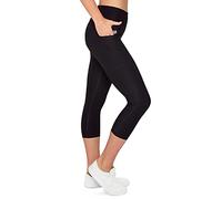 Variosports Sport Capri 3/4 con 2 Scomparti Laterali per Telefono Cellulare, Chiavi, Carta di Credito e Co. Fitness Sport Collant Sportivo Nero Modello Yoga. (Nero L)