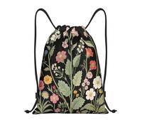 Various Flowers Black Sacca Regolabile Borsa con Coulisse Pieghevole Zaino per Shopping Viaggi Donna 36X42Cm