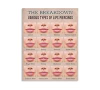 Various Lip Piercings Types Information Chart Canvas Print Wall Art for Beauty Salon Body Art Bedroom Living Room Decor(Framed,12x18inch(30x45cm))