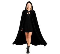 various Mantello lungo con cappuccio in velluto, costume da vampiro Halloween, mantello medievale, costume per feste di carnevale e Halloween, costume da adulto, unisex, donna e uomo, colore nero
