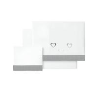 various - Set di lenzuola per lettino 60 x 120 cm, per neonati primavera e autunno, tipo 100% cotone extra morbido in Spagna-(basso+piano di lavoro+federa cuscino-Happy Love Colore BCO/Grigio