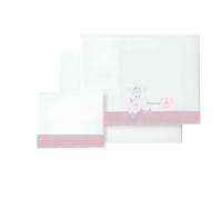 various - Set di lenzuola per lettino 60 x 120 cm, per neonati primavera e autunno, tipo 100% cotone extra morbido, in Spagna-(Sotto+piano di lavoro+federa cuscino-cuore amorevole, Colore BCO/Rosa