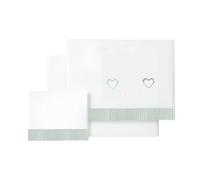various - Set di lenzuola per lettino 60 x 120 cm, per neonati primavera e autunno, tipo 100% cotone extra morbido in Spagna-(basso+piano di lavoro+federa cuscino-Happy Love Colore BCO/Verde