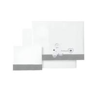 various - Set di lenzuola per lettino 60 x 120 cm, per neonati primavera e autunno, tipo 100% cotone extra morbido, in Spagna-(Sotto+piano di lavoro+federa cuscino-cuore amorevole,Colore Bco/Grigio
