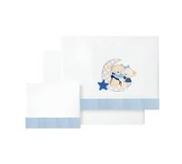 various - Set di lenzuola per lettino 60 x 120 cm, per neonati primavera e autunno, tipo 100% cotone extra morbido in Spagna-(basso+piano di lavoro+federa cuscino-amorevole colore BCO/Blu