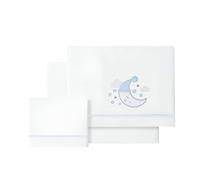 various Set Lenzuola Lettino Neonato 60x120 cm, 100% Cotone Extra Morbido, Include Lenzuolo con Angoli, Lenzuolo Sopra e Federa, Biancheria Letto Bambino Traspirante luna colore BCO/blu