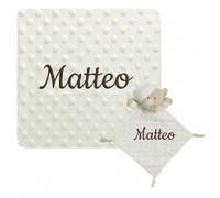 various Set Regalo Neonato Personalizzato con Nome Ricamato, Coperta Minky Ultra Morbida e Doudou per Bambino o Bambina, Idea Regalo Nascita e Baby Shower con Scatola Regalo Colore Beige