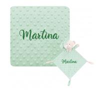 various Set Regalo Neonato Personalizzato con Nome Ricamato, Coperta Minky Ultra Morbida e Doudou per Bambino o Bambina, Idea Regalo Nascita e Baby Shower con Scatola Regalo Colore Verde