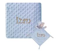 various Set Regalo Neonato Personalizzato con Nome Ricamato, Coperta Minky Ultra Morbida e Doudou per Bambino o Bambina, Idea Regalo Nascita e Baby Shower con Scatola Regalo Colore Blu
