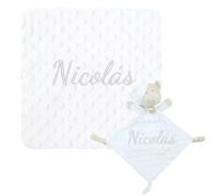 various Set Regalo Neonato Personalizzato con Nome Ricamato, Coperta Minky Ultra Morbida e Doudou per Bambino o Bambina, Idea Regalo Nascita e Baby Shower con Scatola Regalo Colore Bianca