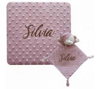 various Set Regalo Neonato Personalizzato con Nome Ricamato, Coperta Minky Ultra Morbida e Doudou per Bambino o Bambina, Idea Regalo Nascita e Baby Shower con Scatola Regalo Colore Trucco