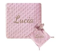 various Set Regalo Neonato Personalizzato con Nome Ricamato, Coperta Minky Ultra Morbida e Doudou per Bambino o Bambina, Idea Regalo Nascita e Baby Shower con Scatola Regalo Colore Rosa