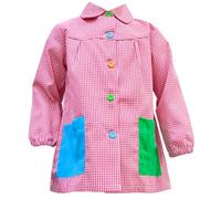 Various Vestaglia scolastica per bambini con nome personalizzato Babi scuola per asilo e scuola quadrata con botoens multicolore, rosso, 2 anni