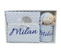 variouss Coperta per neonati personalizzata con il tuo nome ricamato, coperta copito, regali per la prima volta. Battesimo, Baby Shower (Coperta + DouDou)