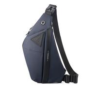 VARLIVOO Borsa a Tracolla Uomo Antifurto con Porta Cuffie & Tasca Espandibile Zaino Monospalla Leggero per Lavoro Viaggio Ciclismo Poliestere Blu B