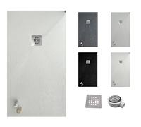 VAROBATH | Piatto Doccia ONE - Materiale in Resina con Riempimento Minerale e Texture Ardesia Antiscivolo C3 - Include Valvola di Scarico e Griglia (BIANCO RAL9003, 90x160)