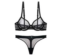 Varsbaby Reggiseno da donna in pizzo push-up sexy non foderata trasparente telaio - eleganza e seduzione, silhouette sottile, Nero , 4C