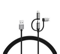 VARTA 3in1 Speed Charge & Sync Kabel (USB A auf Micro USB, USB Type C, Lightning), MFI, Strom- und Datenübertragung, 2m, schwarz, Nylon