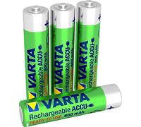 Varta 56703 Batteria Ricaricabile AAA Ministilo, 800 mAh, Confezione da 4 Pezzi, Pre-Caricate, Pronte all'Uso, Verde/Argento