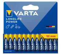 VARTA Longlife Power, Batteria alcalina, AAA, Micro, LR03, 1,5V, confezione da 12, Made in Germany