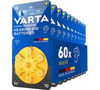 VARTA Batterie per apparecchi acustici tipo 10, 60 pezzi, giallo, pile Power on Demand, confezione economica, per amplificatore acustico, Made in Germany