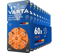 VARTA Batterie per apparecchi acustici tipo 13, 60 pezzi, arancione, pile Power on Demand, confezione economica, per amplificatore acustico, Made in Germany