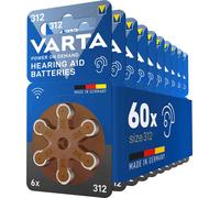 VARTA Batterie per apparecchi acustici tipo 312, 60 pezzi, ma misura 312 marrone