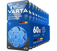 VARTA Batterie per Apparecchi Acustici Tipo 675, 60 Pezzi, Blu, Pile Power on De