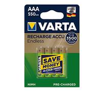 VARTA Batterie ricaricabili AAA Recharge Accu Endless Energy Micro Ni-Mh pacco da 4 550mAh - fino a 3500 cicli di carica, bassa autoscarica, precaricata e Ready2Use - ricaricabile senza effetto Memory