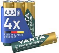 VARTA Batterie ricaricabili AAA Rechargeable Ready2Use precaricata Micro Ni-Mh (pacco da 4, 1000mAh), ricaricabile senza effetto Memory - pronta all'uso